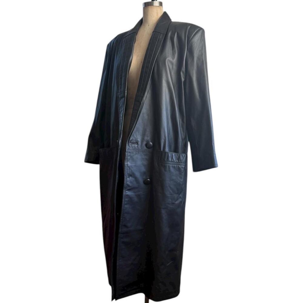 Vintage G-III Black leather trench coat size M - Picture 2 of 8